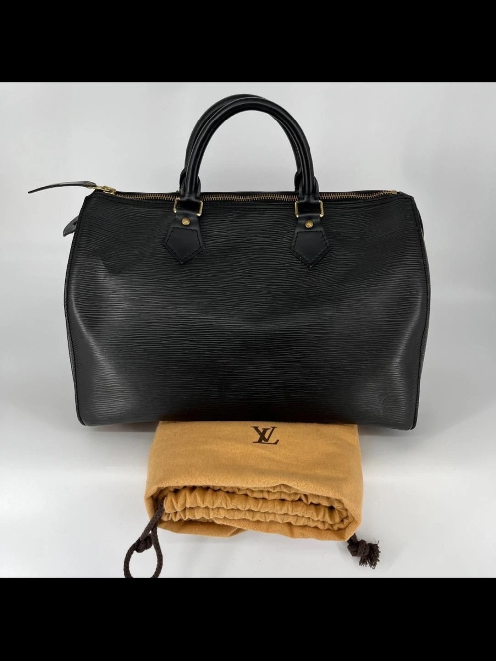Louis Vuitton Black Epi Leather Speedy Satchel with Dust Bag